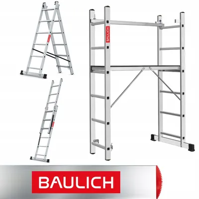 Immagine prodotto di Baulich | Ponteggio in alluminio 2x6 - Portata massima 150 kg - Altezza di lavoro 2,97 m - Piattaforma di lavoro - Pieghevole - En 131 Ponteggio