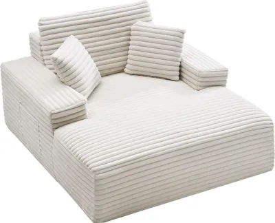 Produktbild von VEVOR Chaiselongue Relaxliege 138cm, gepolstertes Schlafsofa mit Dekokissen & Armlehnen, Schlafcouch mit tiefer Sitzfläche für Wohnzimmer Schlafzimmer, Loungesessel aus hochelastischem Schwamm Beige