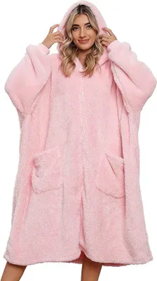 Immagine prodotto di Calda coperta con cappuccio in pile, lunga, indossabile, invernale