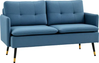 Produktbild von HOMCOM 2 Sitzer Sofa, Couch mit Dickem Kissen, Leinenoptik und Stahlbeine Blau