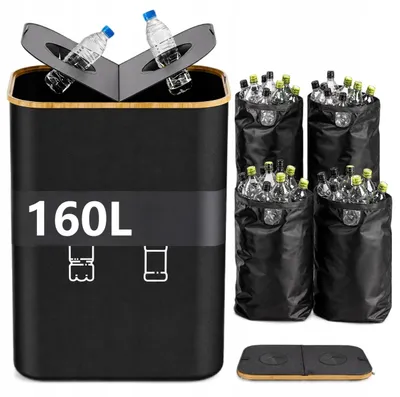 Image de Conteneur de recyclage - Tri des déchets - 160 litres - 2 compartiments - 4 sacs amovibles - Pliable - Tissu Oxford polyester imperméable