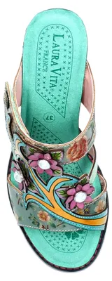 Produktbild von Laura Vita Damen Pantolette Leder Hochfront mit Blumenmuster Decbyo 13, Größe:40 EU, Farbe:Grün