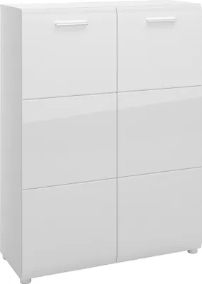 Produktbild von Schuhkommode >MERANO <  2 Türen, 5 Böden, Alpinweiß / Weiß Hochglanz - 90x120x36 (BxHxT)