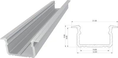 Zdjęcie produktu dla AL12-GLG2-RW-2020: Pogłębiony profil aluminiowy, surowy, 9x16 mm, 2010 mm, rowek, surowy, aluminium