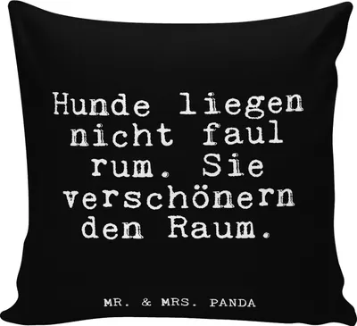 Produktbild von Mr. & Mrs. Panda Dekokissen Hunde liegen nicht faul... - Schwarz - Geschenk, Spruch, 40x40, lustig, Kuschelkissen, Lustige Sprüche, Sofa Kissen, Deko, witzig, Haus, Hund