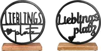 Produktbild von Gilde Standrelief, rund, Lieblingsplatz, Schriftzug, Aluminium, Mangoholz, schwarz, VE 2, 2fach sortiert Höhe: 25.00 cm Breite: 22.50 cm Tiefe: 5.00cm 50569