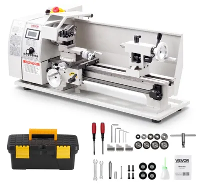 Produktbild von VEVOR Metalldrehmaschine 220 x 402 mm 650 W Metalldrehbank für Metallarbeiten, Werkstätten, mit Variabler Drehzahl bis 2500 U/min, Not-Aus, 14 Metrischen 0,3-3 mm und 10 Zölligen Gewinden 10-44 TPI