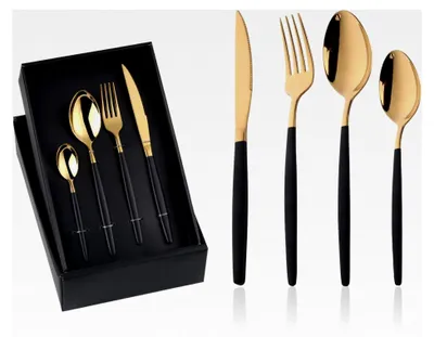 Produktbild von YDware Besteckset Gold Schwarz, 16-teiliges Set für Haus, Küche und Restaurant
