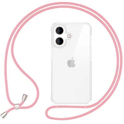 Produktbild von NALIA Handykette für iPhone 16 – Transparentes Hybrid-Case & 160cm Band – HANGIT PRO (Anti-Gelb Rückseite) – Marke aus Berlin – Pastell Rosa