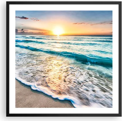 Produktbild von Gerahmtes Poster - Schwarzer Rahmen - Meer Welle Strand - 60x60 cm - Wand Bild - Wanddeko - Wandbilder - Kunstposter - Wandposter - Bilderrahmen - Bilder - Kunstdruck - Wandbild - P2BAC60x60-3621