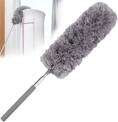 Imagen del producto de Cepillo de plumas con mango telescópico – Cepillo para eliminar telarañas – Extensible hasta 80 cm – Cepillo de polvo con mango telescópico – Cepillo de polvo – Cepillo de plumas – Extensible – Gris