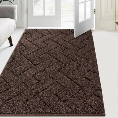 Image de Tapis d'entrée intérieur, 86 x 150 cm, marron foncé, antidérapant, lavable, absorbant
