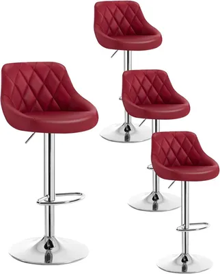 Produktbild von WOLTU 4er Set Barhocker Barstuhl leichte reinige Kunstleder, Gute gepolsterte Sitzfläche, Höhenverstellbar 360° Drehbar, Farbwahl, Bordeaux