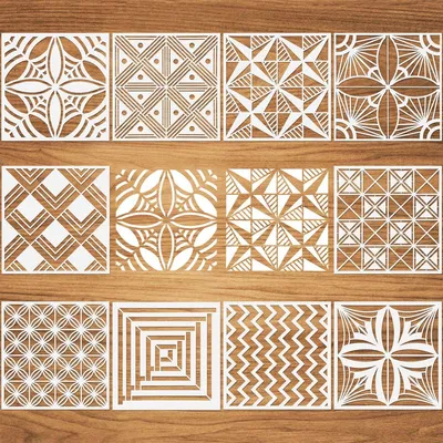 10 Stück Geometrische Schablonen wiederverwendbar 15 x 15 cm