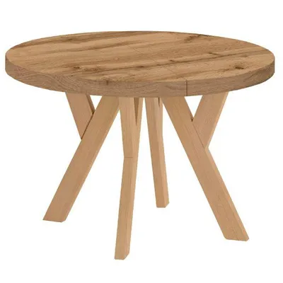 Produktbild von Runder Ausziehbarer Tisch für Esszimmer, PERO, Loft-Stil, Skandinavische, Durchmesser: 90 / 190 cm, Farbe: Eiche Wotan