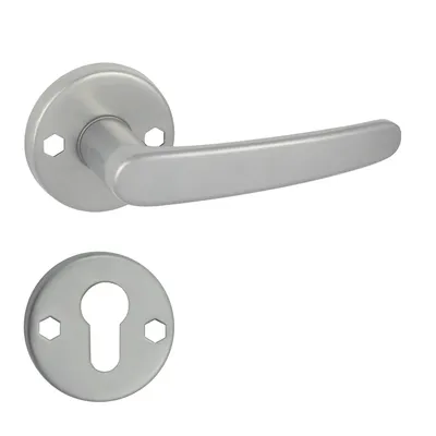 Produktbild von DOMINO Türgriff Drückergarnitur PZ-Profilzylinder Set | Rund-Rosette | Türklinke für Bürotür, Kellertür & Innentür | Türbeschläge aus Stahl |Nickel Türdrückergarnitur | TIGER-R M9