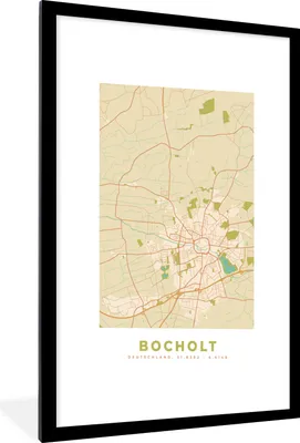 Produktbild von MuchoWow® Gerahmtes Poster Karte - Jahrgang - Bocholt - Stadtplan 60x90 cm - Poster mit Schwarzem Bilderrahmen Wandposter Rahmen Foto Bilder - Dekoration - Wandposter Wohnzimmer - Hochwertig