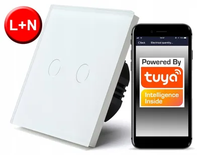 Zdjęcie produktu dla Włącznik Dotykowy WiFi TUYA 2obw. biały # L+N