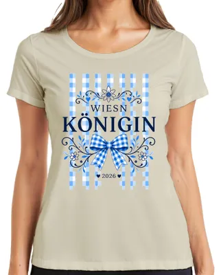 Productafbeelding van Wiesn Königin 2026, , Beierse traditionele kleding, dames, lederen broek, geruit dames T-shirt, natuurlijke kleur, maat L