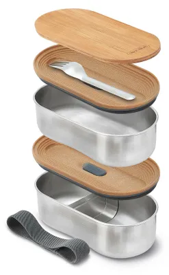 Produktbild von black+blum BAM-BT-L016, Box, Oval, 0,5 l, Bambus, Edelstahl, Bambus, Silikon, Edelstahl, Bambus