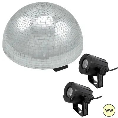 Produktbild von Set Halbspiegelkugel 40cm + 2 x LED Pinspot 3W Warmweiss