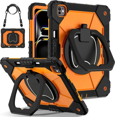 Immagine prodotto di Per Apple iPad Pro 13 2024 Custodia ibrida a 360 gradi con tracolla Arancione