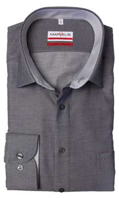 Produktbild von Marvelis - Modern Fit - Herren Langarm Hemd, struktur (476764), Größe:48, Farbe:Anthrazit (68)