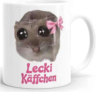 Produktbild von Tasse mit Spruch Lecki Käffchen Sad Hamster Meme - Geschenkidee Kaffeeliebhaber Bürotasse lustige Kaffeebecher - Keramik MoonWorks®