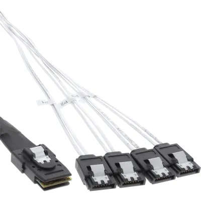 Produktbild von InLine SAS Anschlusskabel, Mini-SAS SFF-8087 an 4x SATA, 1:1, OCR, 0,5m, 0,5 m, Stecker/Stecker, Rot, 35 g, 175 mm, 225 mm