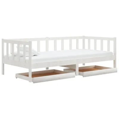Image de vidaXL Lit de jour avec tiroirs 90x200 cm Blanc Pin massif