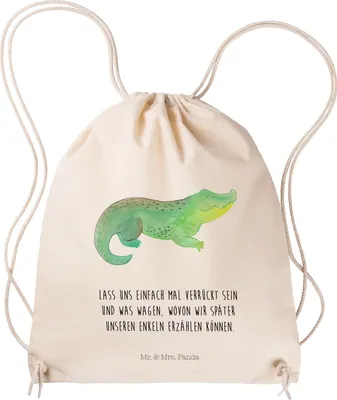 Produktbild von Mr. & Mrs. Panda gymnastiktasche Krokodil - Transparent - Geschenk, Freundin, Abenteuerlust, Krokodile, Lieblingsmensch, Beste, Turnbeutel, Drawstring Bag, Jutebeutel