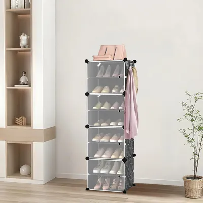 Obrázok produktu pre Regál na topánky – 8-poschodový regál na topánky – Na 18 párov – Úspora miesta – Na montáž – Moderný minimalistický štýl – Čierny