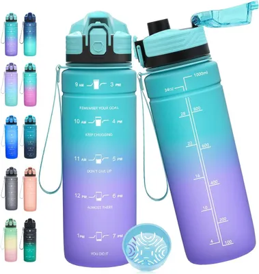 Productafbeelding van Sportfles van BPA-vrij Tritan, 1 liter, met tijdmarkering, geschikt voor fitness