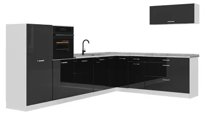 Obrázok produktu pre Rohová kuchyňa Vicco R-Line Čierny vysoký lesk/biely 327 x cm bez pracovnej dosky, Model 66816