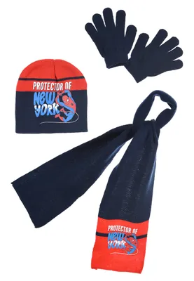 Produktbild von Spider-Man Jungen Winter-Set Kinder Mütze, Schal und Handschuhe , Farbe:Blau, Größe:52