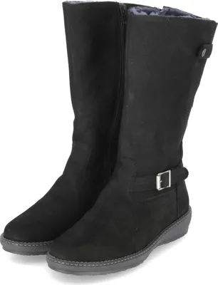 A pair of black boots on a white background.