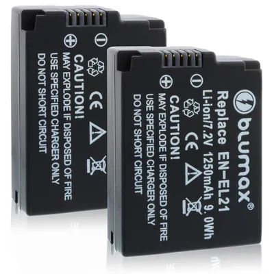 Produktbild von 2x Blumax Akku | für Nikon EN-EL21 Digitalkamera | Kapazität 1250mAh  |Spannung 7,2Volt | Video- und  Kamerazubehör