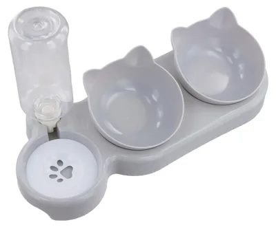 Immagine prodotto di Lettiera per gatti 3-in-1 con inclinazione di 15° - Include distributore d'acqua e ciotole