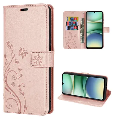 Produktbild von Handy Tasche für Xiaomi Redmi A5 Handyhülle Blumen Hülle Wallet Case Flipcover in Rosegold