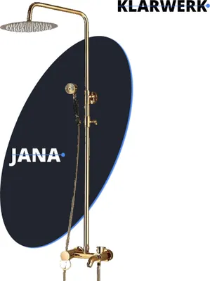 Produktbild von KLARWERK® JANA | Vintage Duscharmatur Set mit Regendusche & Handbrause Gold glänzend | Edelstahl Retro Design Duschsystem | Duschsäule Mischbatterie