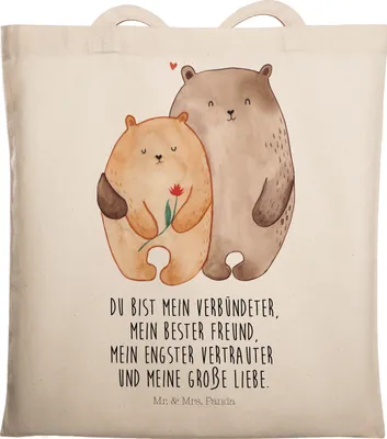 Produktbild von Mr. & Mrs. Panda tragetasche baumwolle Bären Liebe - Transparent - Geschenk, Kuscheln, Laptoptasche, Freundin, Tasche, Verknallt, Einkaufstasche, Partner, Hochzeitstag