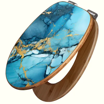 Produktbild von banjado Design WC Sitz Bambus Absenkautomatik -Blauer Marmor mit Gold 2 - Toilettendeckel mit Absenkautomatik Holz/hochwertiger Bambus Klodeckel/WC-Sitz für alle gängigen Toiletten [TDB2 13595]