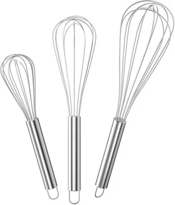 Productafbeelding van Ibenzoa® RVS garde set, 3-delig – garde van 21/26/29 cm, roestvrij staal, met ophangoog, ideaal voor het kloppen van eieren, deeg en sauzen