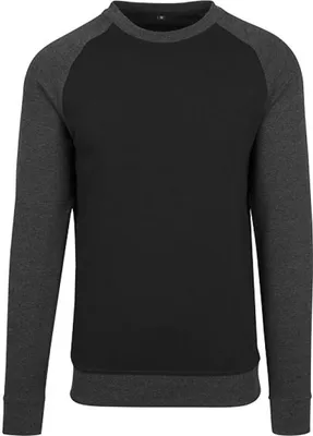 Produktbild von Build Your Brand BY076 | Herren Raglan Crewneck - Farbe: Black/Charcoal (Heather) - Größe: M