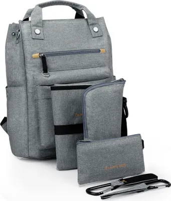 Produktbild von OKWISH Baby Wickelrucksack stylische Wickeltasche Rucksack mit Wickelunterlage multifunktional wasserabweisend Große Kapazität Rucksack für unterwegs hellgrau