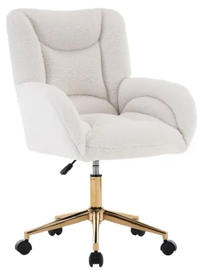 Zdjęcie produktu dla Ergonomiczne krzesło biurowe z tkaniny Teddy w kolorze białym, z regulowaną wysokością
