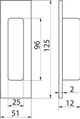 Zdjęcie produktu dla Prostokątny uchwyt do drzwi przesuwnych FH204 (125x51 mm), stal nierdzewna