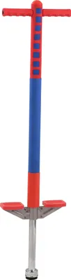Produktbild von Relaxdays Pogo Stick, Kinder, Springstock bis 35 kg, gepolststert, Sprungstab outdoor, rutschfest, Edelstahl, blau/rot