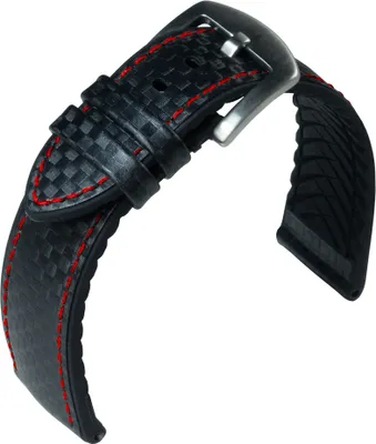 Produktbild von Eulit Eutec > Uhrenarmband schwarz rote Naht atmungsaktiv Carbonoptik , Stegbreite:20mm, Schließe:Silbern