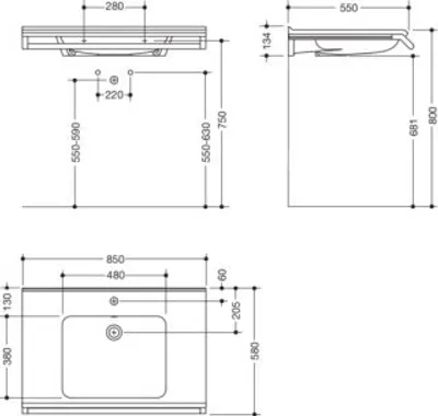 Produktbild von HEWI 950.13.302 Waschtisch S-Form, modular